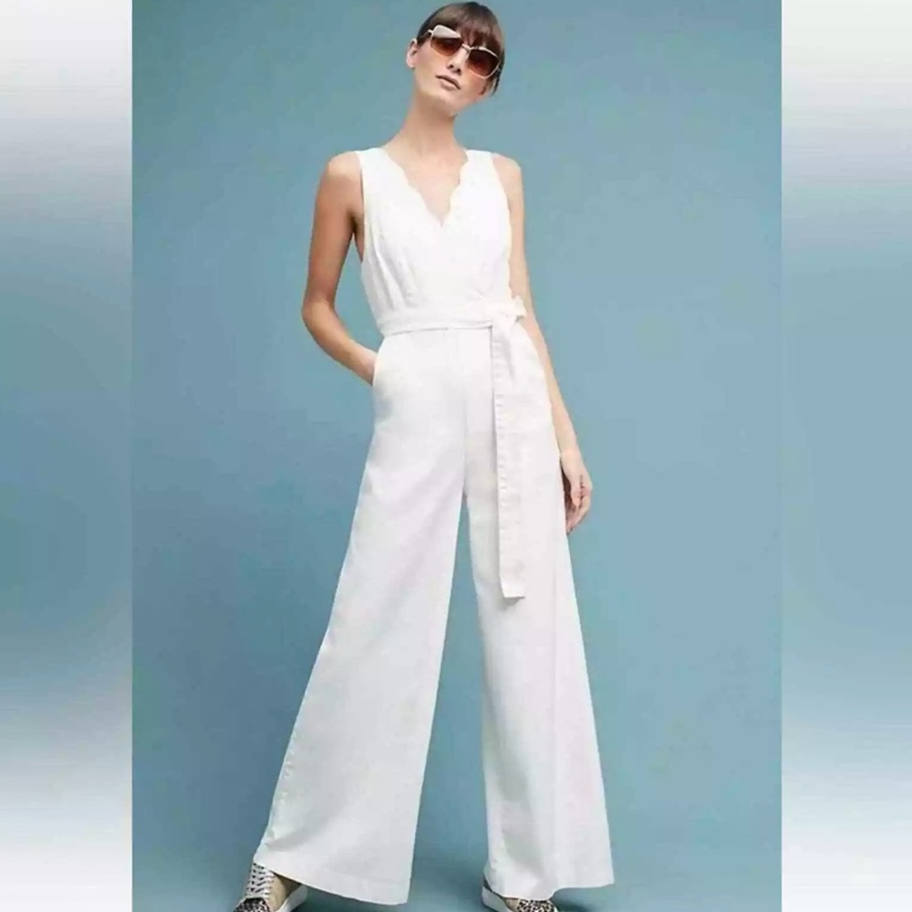 Anthropologie White Wide Leg Jumpsuit - Picture 2 of 5
